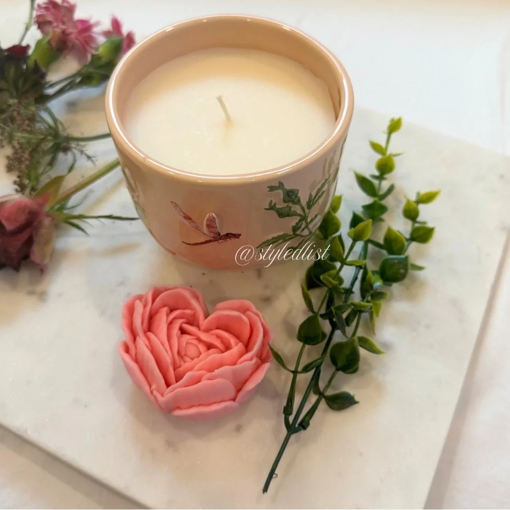 Gardenia Fresh White Cashmere & Musk Ceramic Candle Peach NIB + Free Gifts